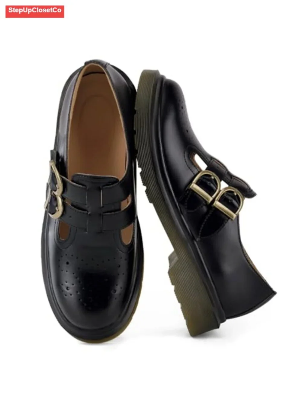 Chunky Platform Mary Janes with Double Straps 90s Vintage Style Round Toe